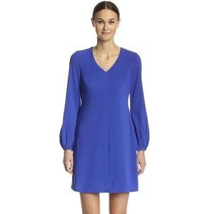 Taylor Dress 8 Cobalt Blue Crepe V Neck Puff Long Sleeve Sheath Cocktail